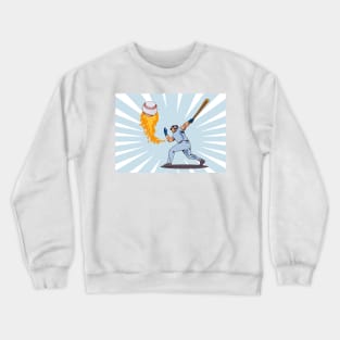 Baseball Player Batting With Ball in Flames Retro Crewneck Sweatshirt